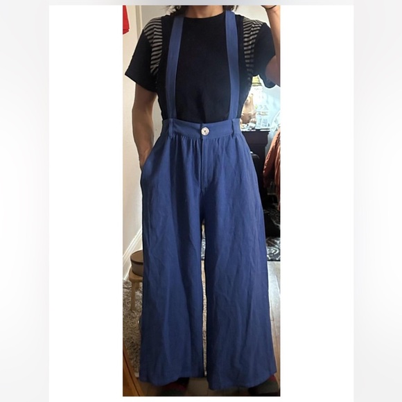 Fashion Brand Company Pants - SMALL Fashion Brand Company French Blue Thick Linen Suspender Trousers